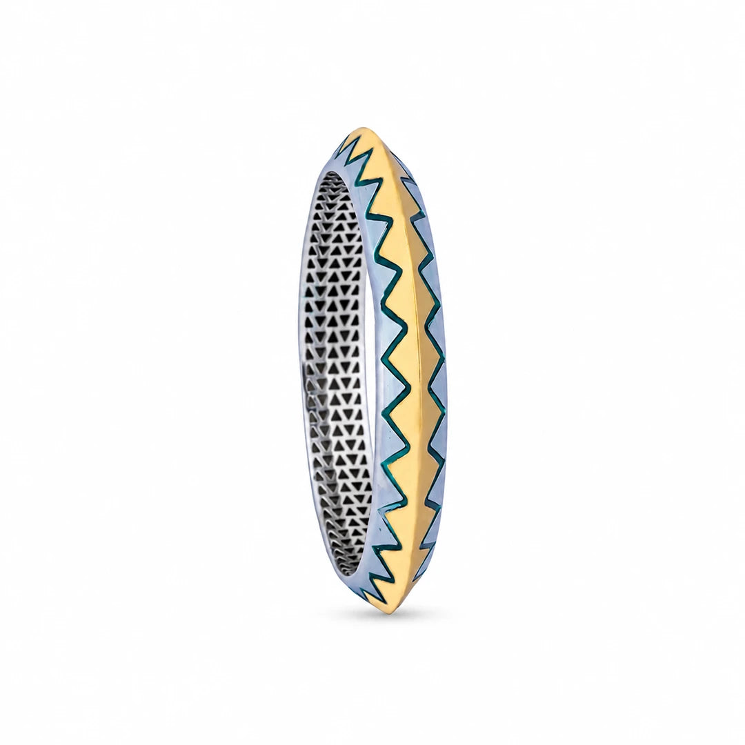 Gold-Silver Enamel Zigzag Ladies Bangle | 925 Sterling Silver