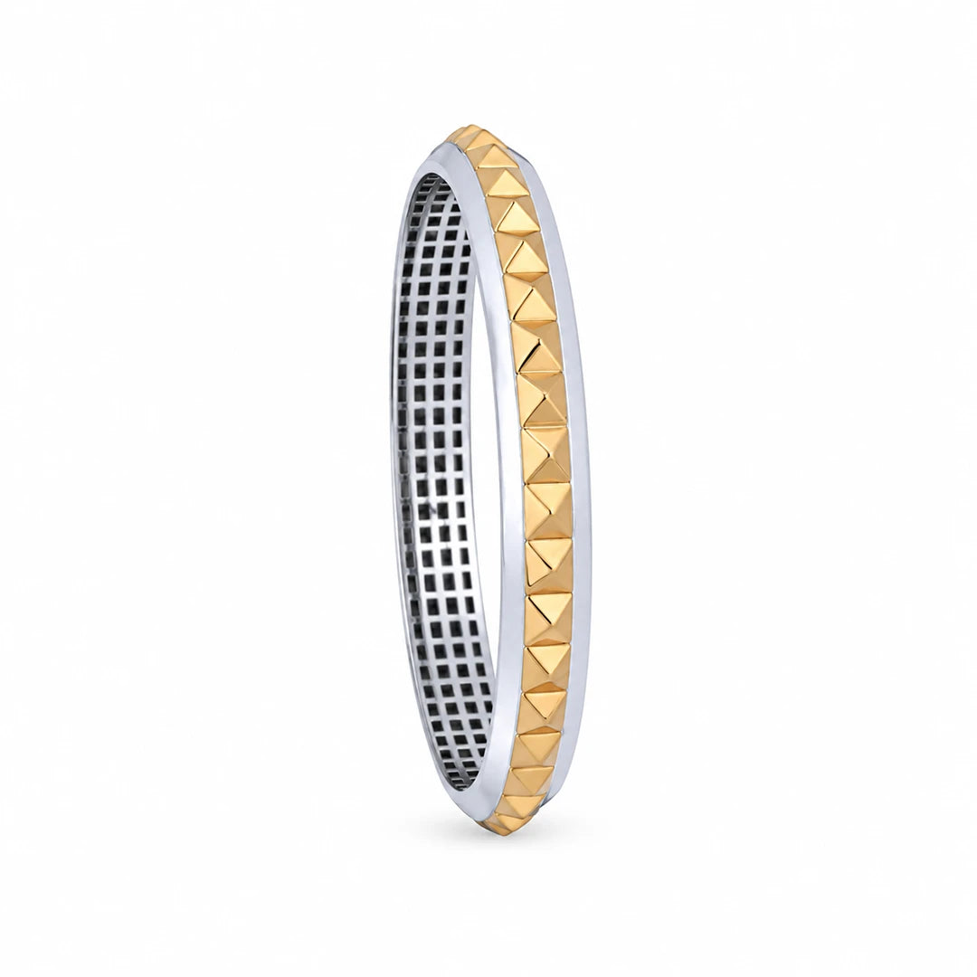 Gold Pyramid Stud Ladies Bangle | 925 Sterling Silver