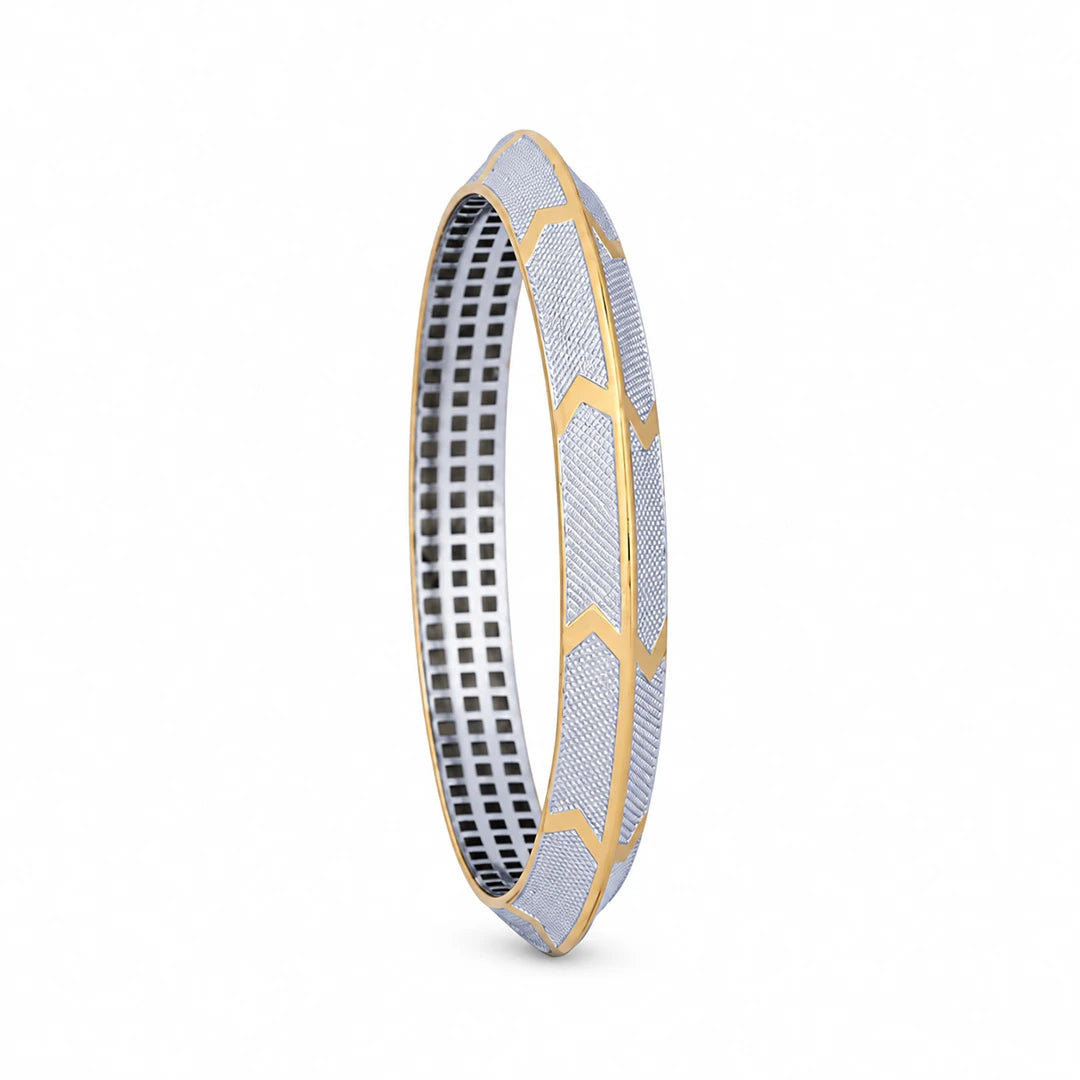 Gold-Silver Textured Chevron Ladies Bangle | 925 Sterling Silver