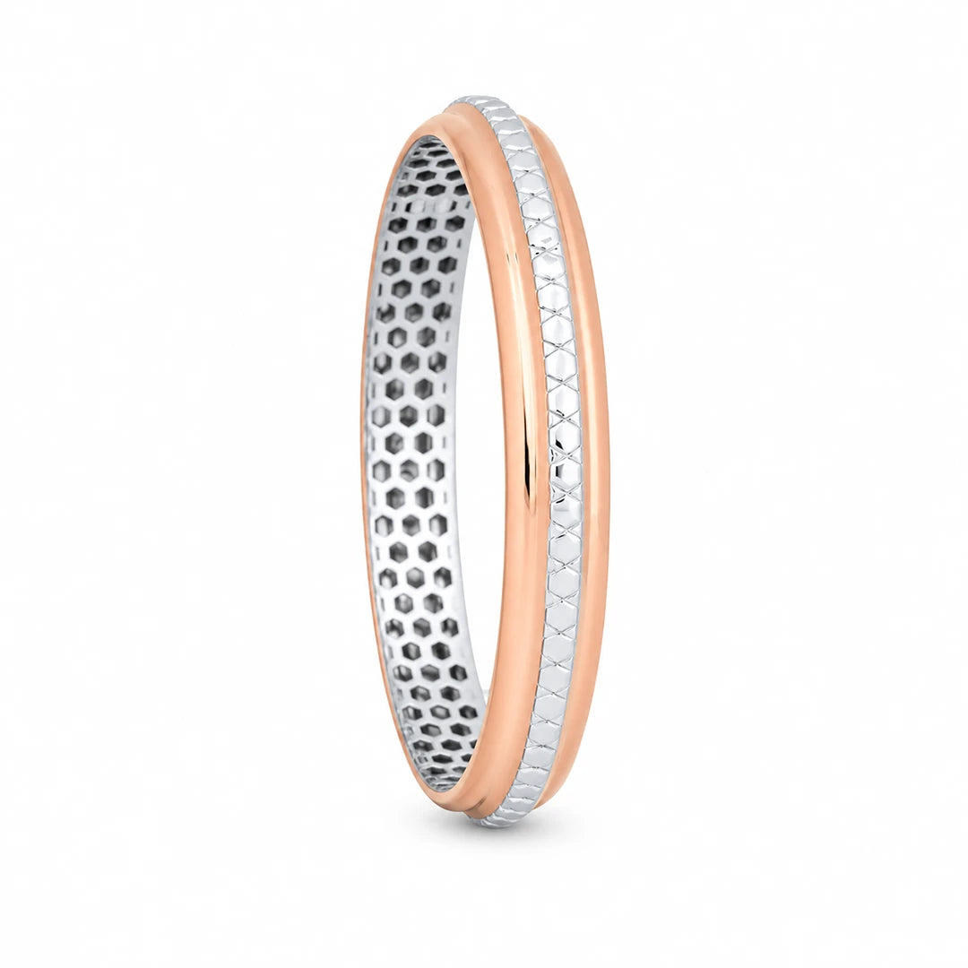 Rose-Silver Central Facet Ladies Bangle | 925 Sterling Silver