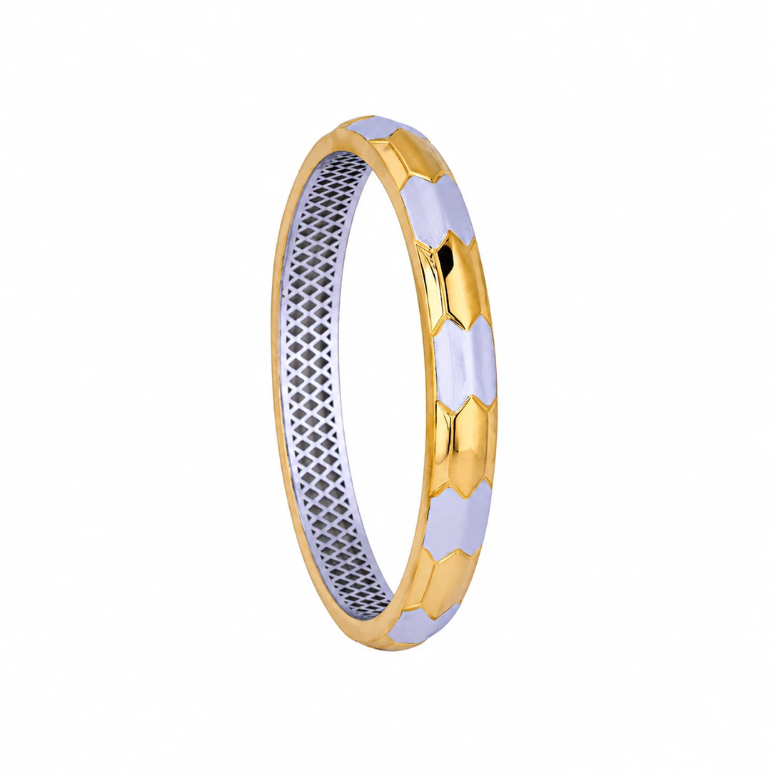 Dual-Tone Hex Facet Ladies Bangle | 925 Sterling Silver