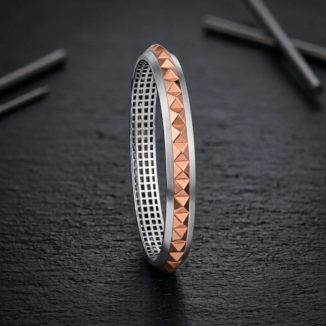 Rose-Gold Pyramid Stud Ladies Bangle | 925 Sterling Silver