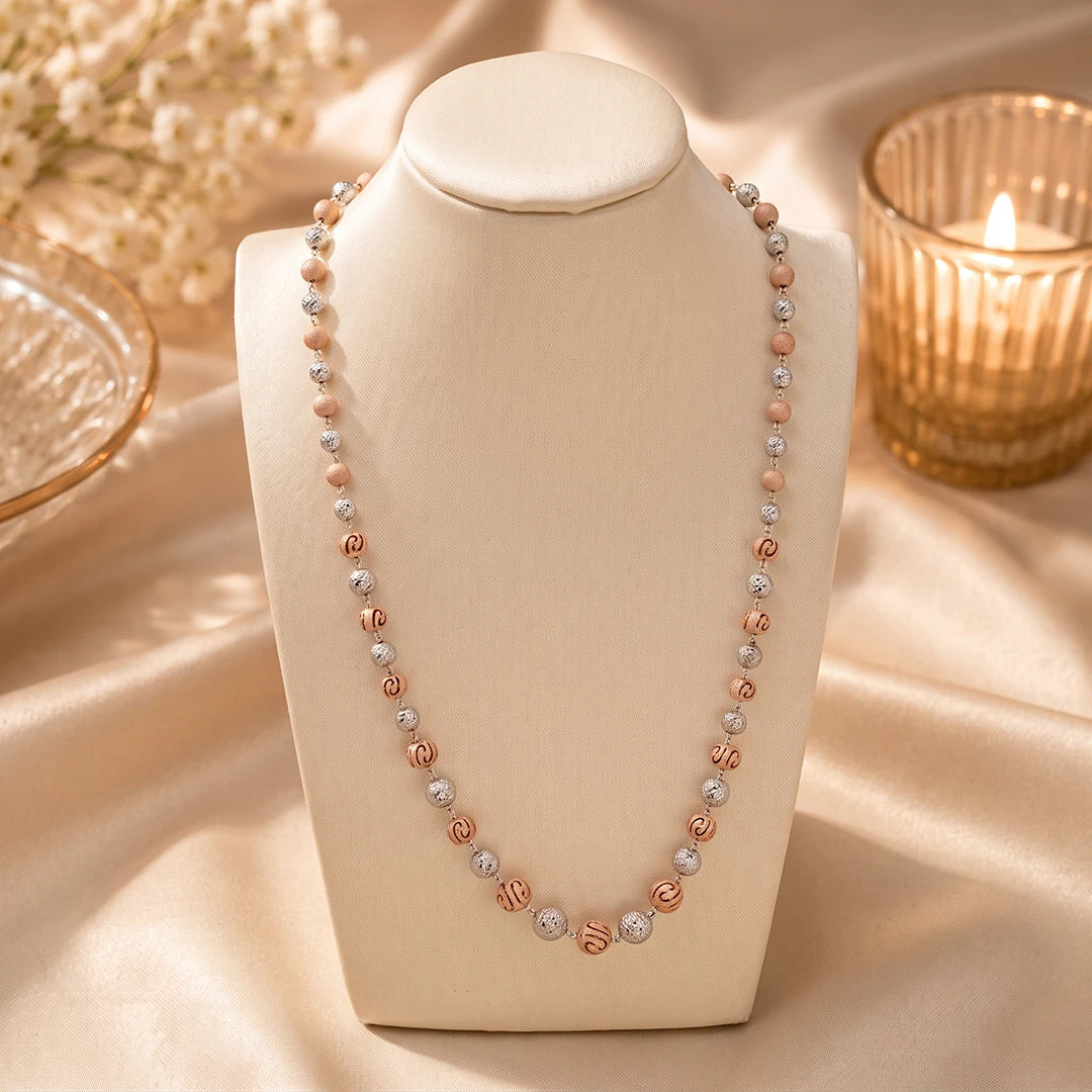 Two-Tone Greek Key Bead Ladies Chain | 925 Sterling Silver