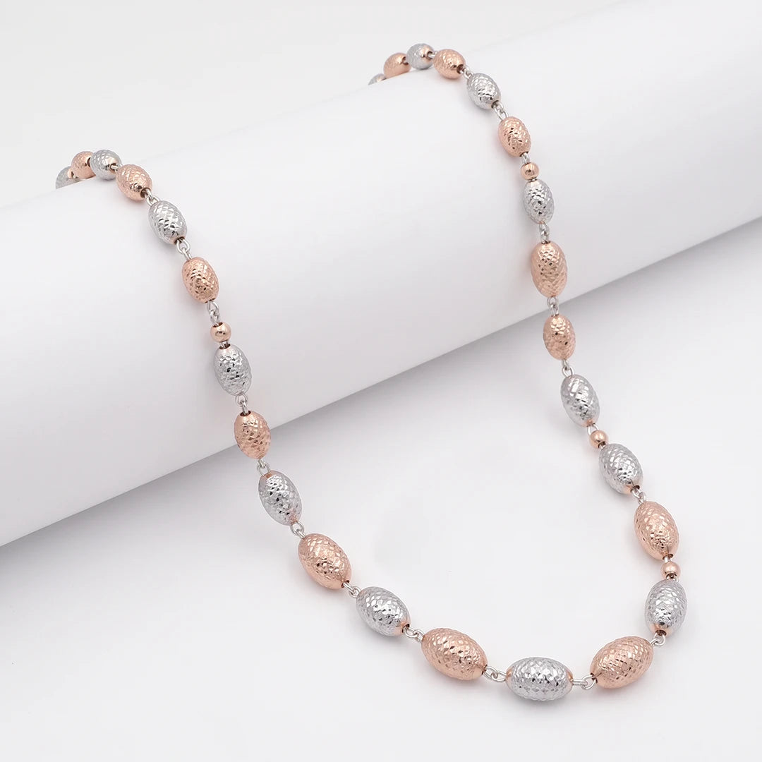 Two-Tone Textured Oval Bead Ladies Chain | 925 Sterling Silver