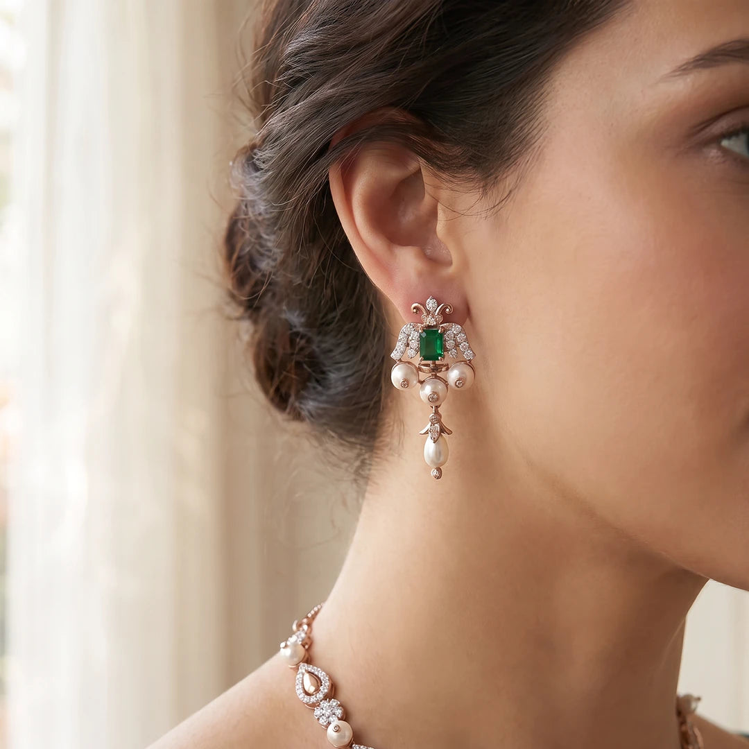 Verdant Pearl Frame Necklace Set | 925 Sterling Silver