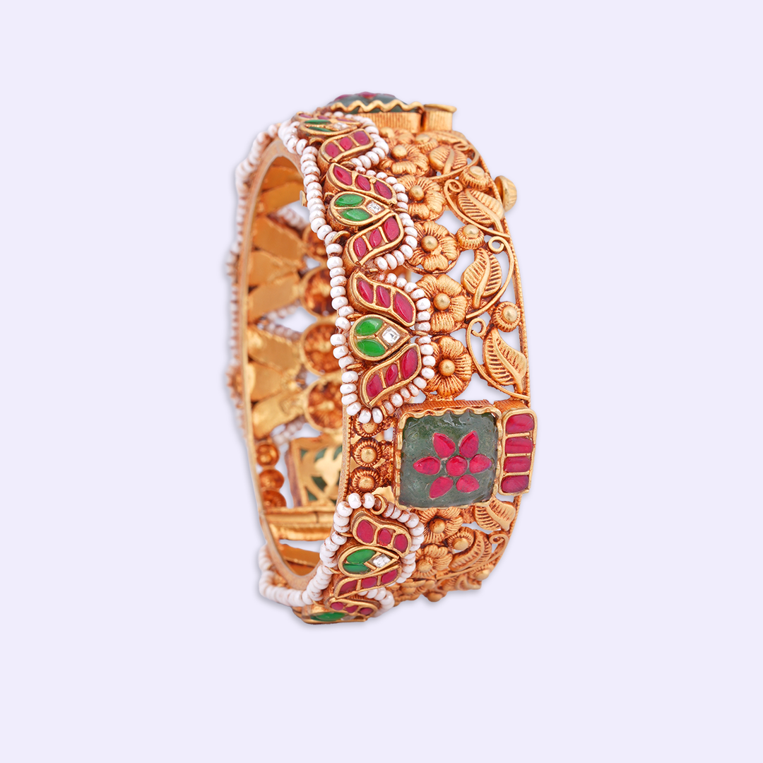 Floral Heritage Bangle with Red, Green & White Accents