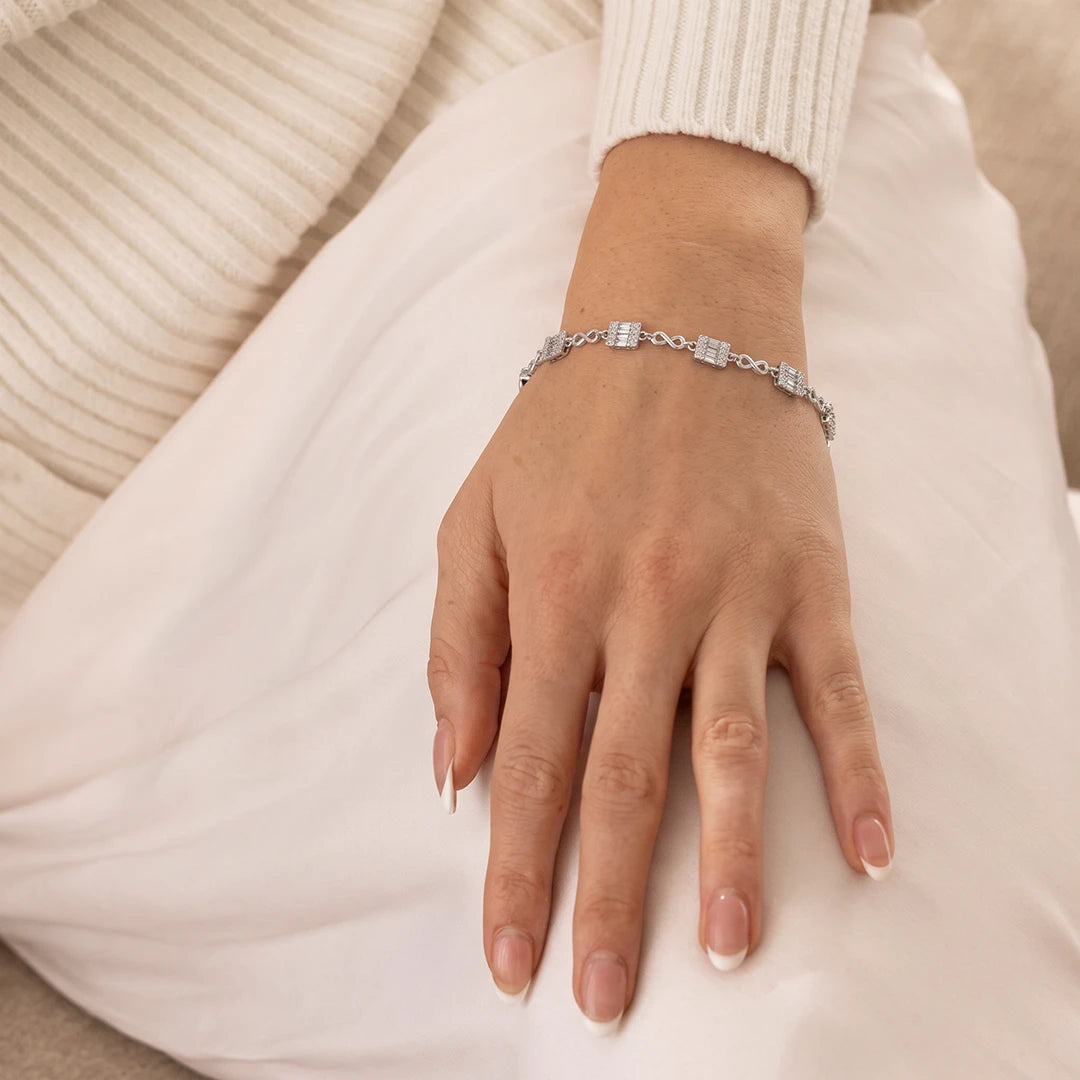 Infinity Baguette Link Ladies Bracelet | 925 Sterling Silver
