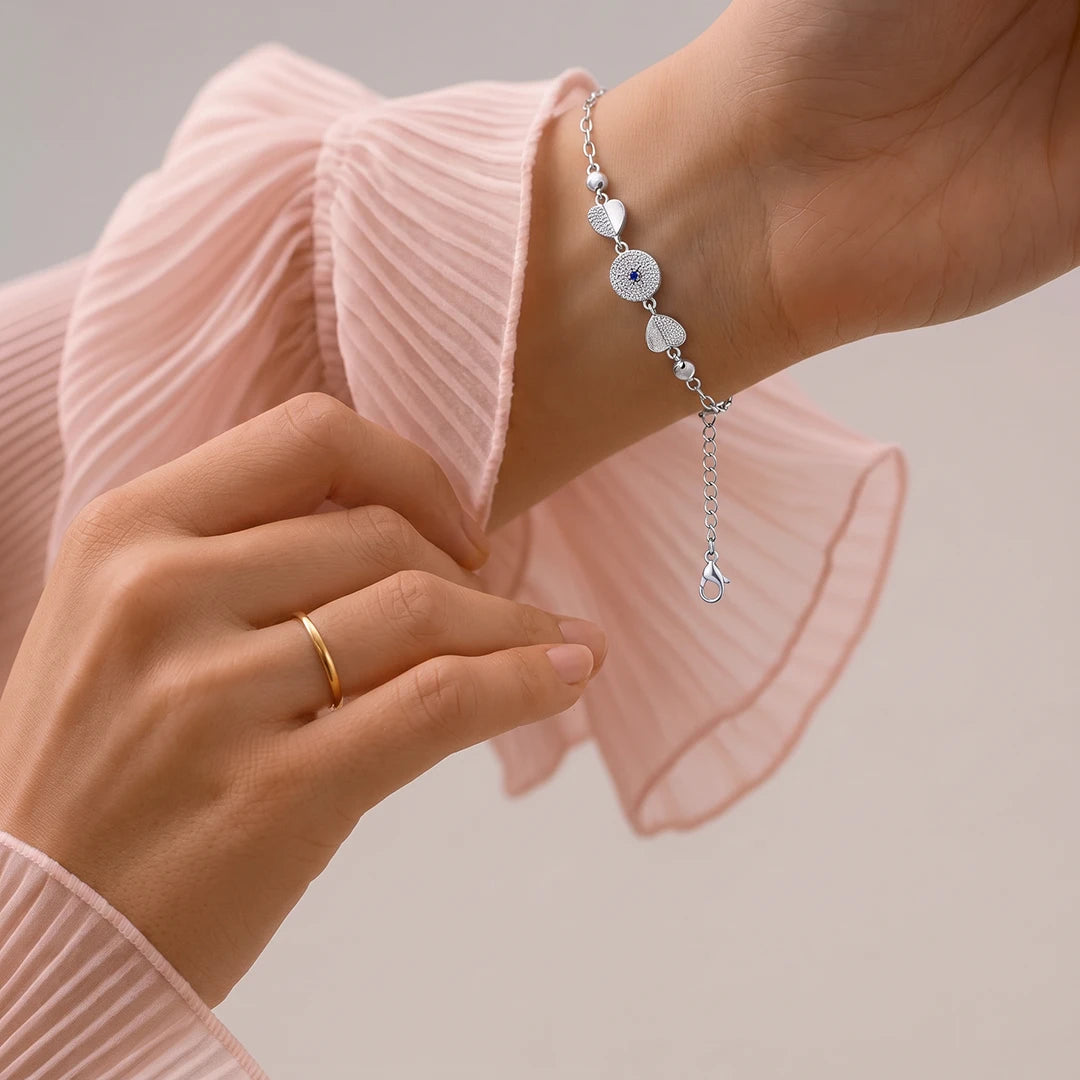 Blue Eye Floral Pavé Ladies Bracelet | 925 Sterling Silver