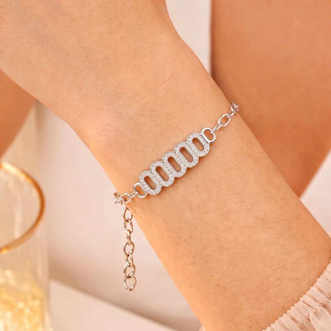 Triple Oval Open Halo Ladies Bracelet | 925 Sterling Silver
