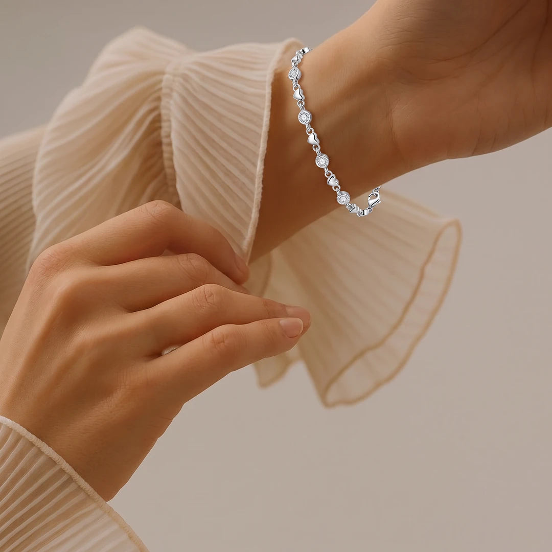 Heart & Halo Link Ladies Bracelet | 925 Sterling Silver