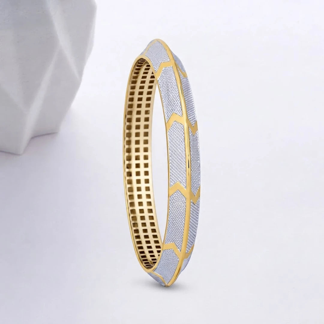 Gold-Silver Textured Chevron Ladies Bangle | 925 Sterling Silver