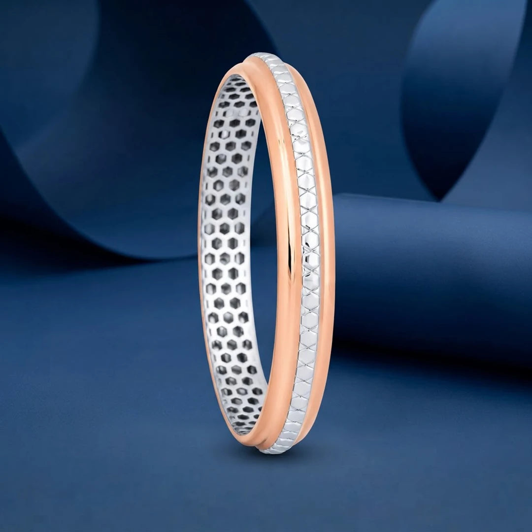 Rose-Silver Central Facet Ladies Bangle | 925 Sterling Silver