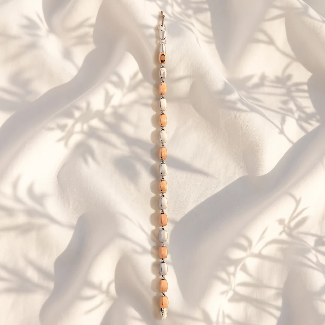 Dual-Tone Cushion Link Ladies Bracelet | 925 Sterling Silver