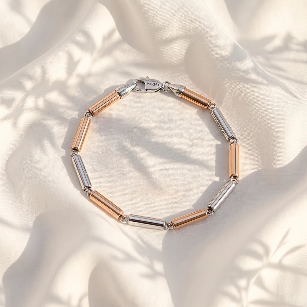 Dual-Tone Bar Link Ladies Bracelet | 925 Sterling Silver