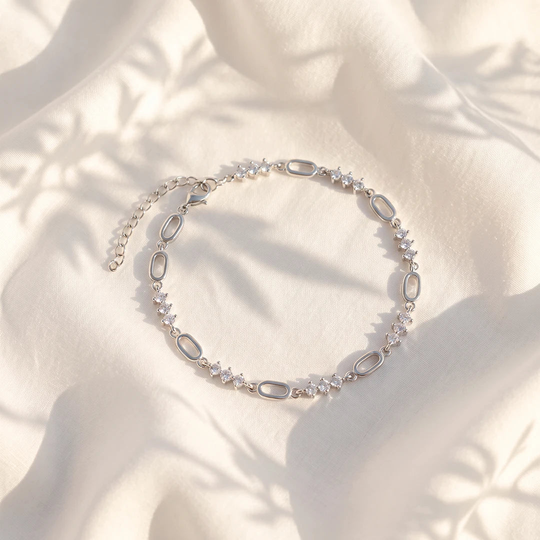 Crystal Link Oval Ladies Bracelet | 925 Sterling Silver
