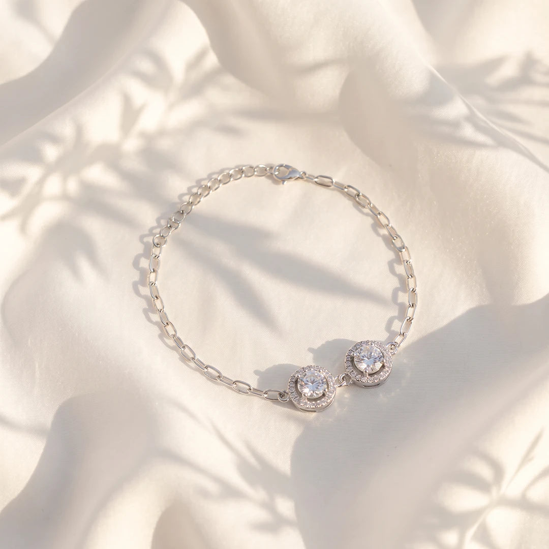 Double Round Halo Ladies Bracelet | 925 Sterling Silver