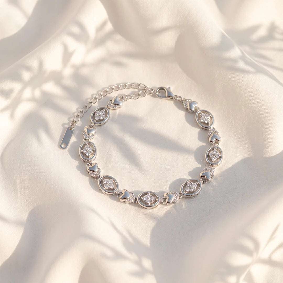 Heart & Halo Link Ladies Bracelet | 925 Sterling Silver