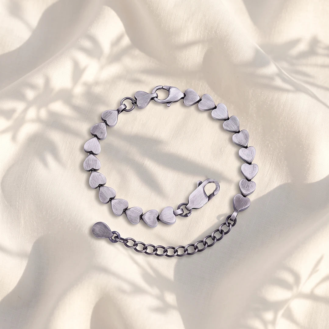 Brushed Heart Link Ladies Bracelet | 925 Sterling Silver