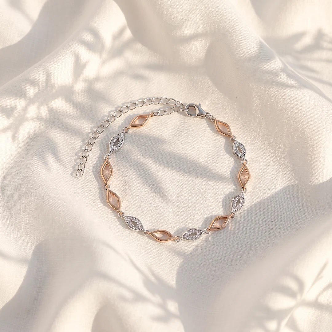 Dual-Tone Leaf Link Ladies Bracelet | 925 Sterling Silver