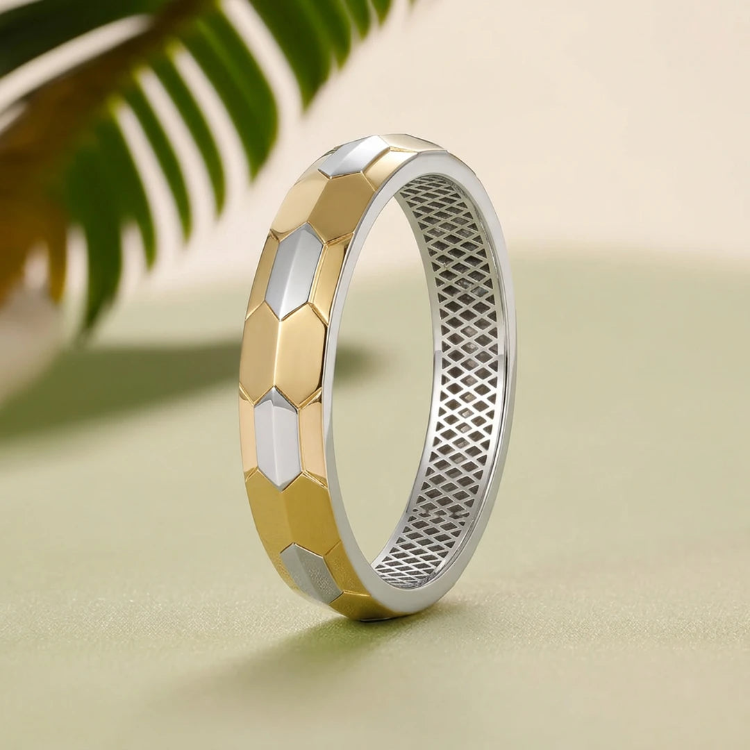 Dual-Tone Faceted Panel Ladies Bangle | 925 Sterling Silver
