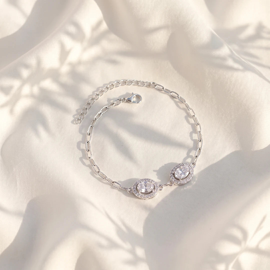 Dual Halo Oval Ladies Bracelet | 925 Sterling Silver