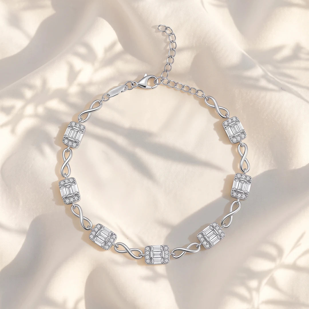 Infinity Baguette Link Ladies Bracelet | 925 Sterling Silver
