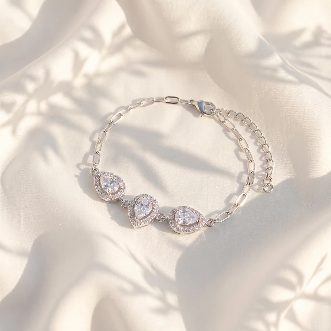 Triple Pear Halo Ladies Bracelet | 925 Sterling Silver
