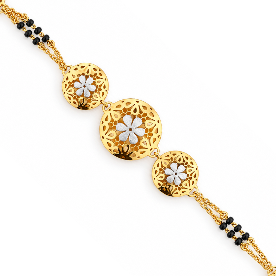 Golden Jaali Daisy Medallion Ladies Bracelet | 925 Sterling Silver