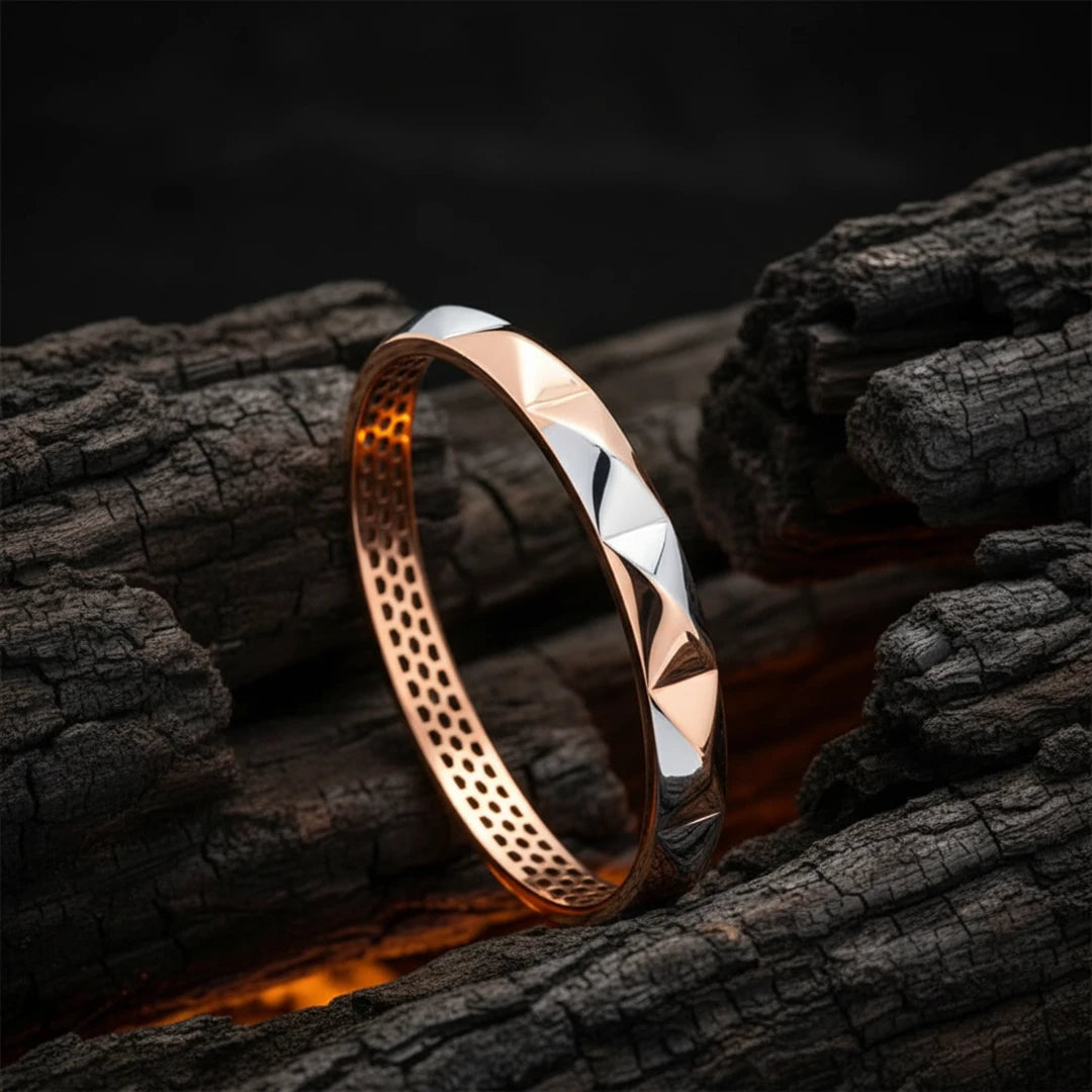 Dual-Tone Faceted Wave Ladies Bangle | 925 Sterling Silver