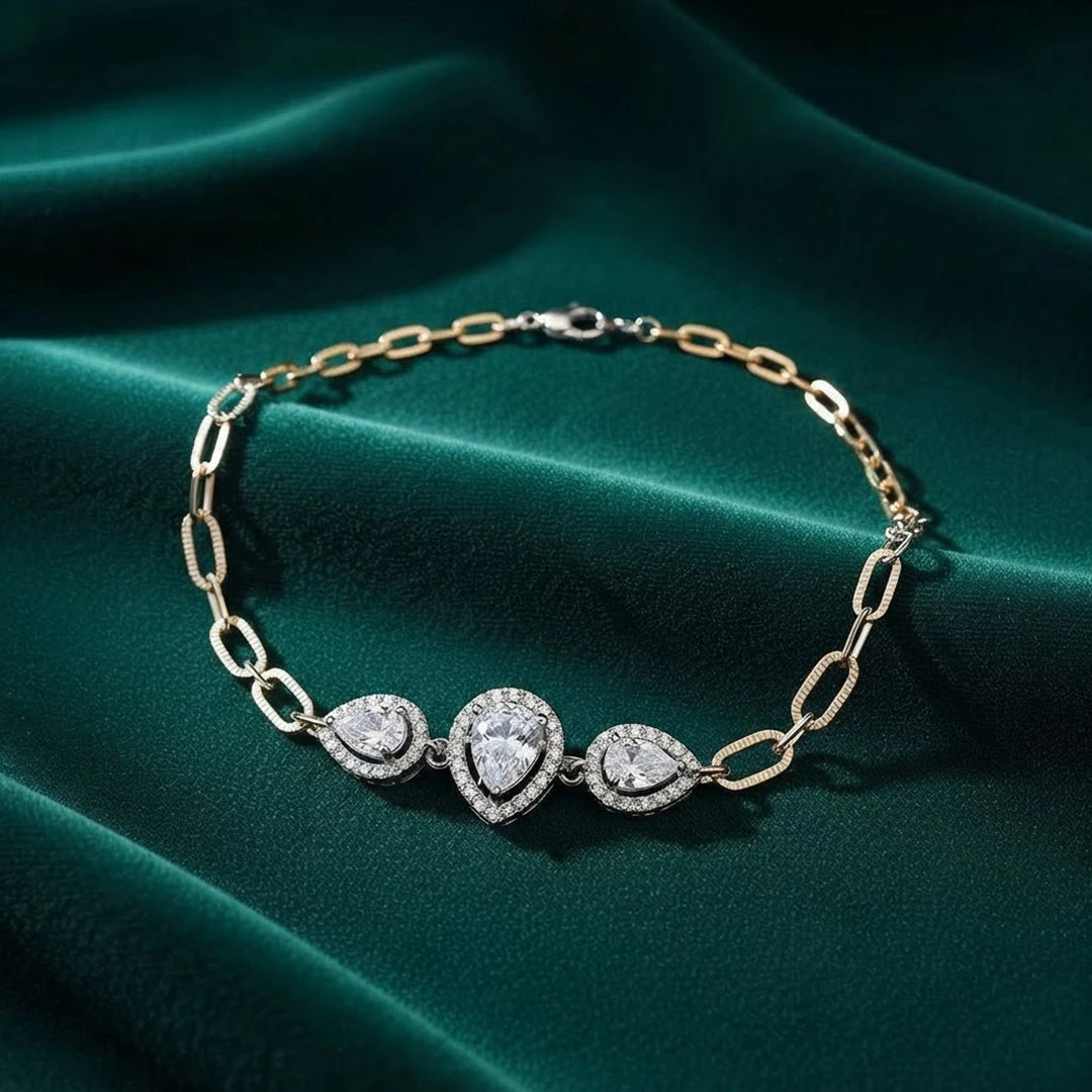 Triple Pear Halo Ladies Bracelet | 925 Sterling Silver