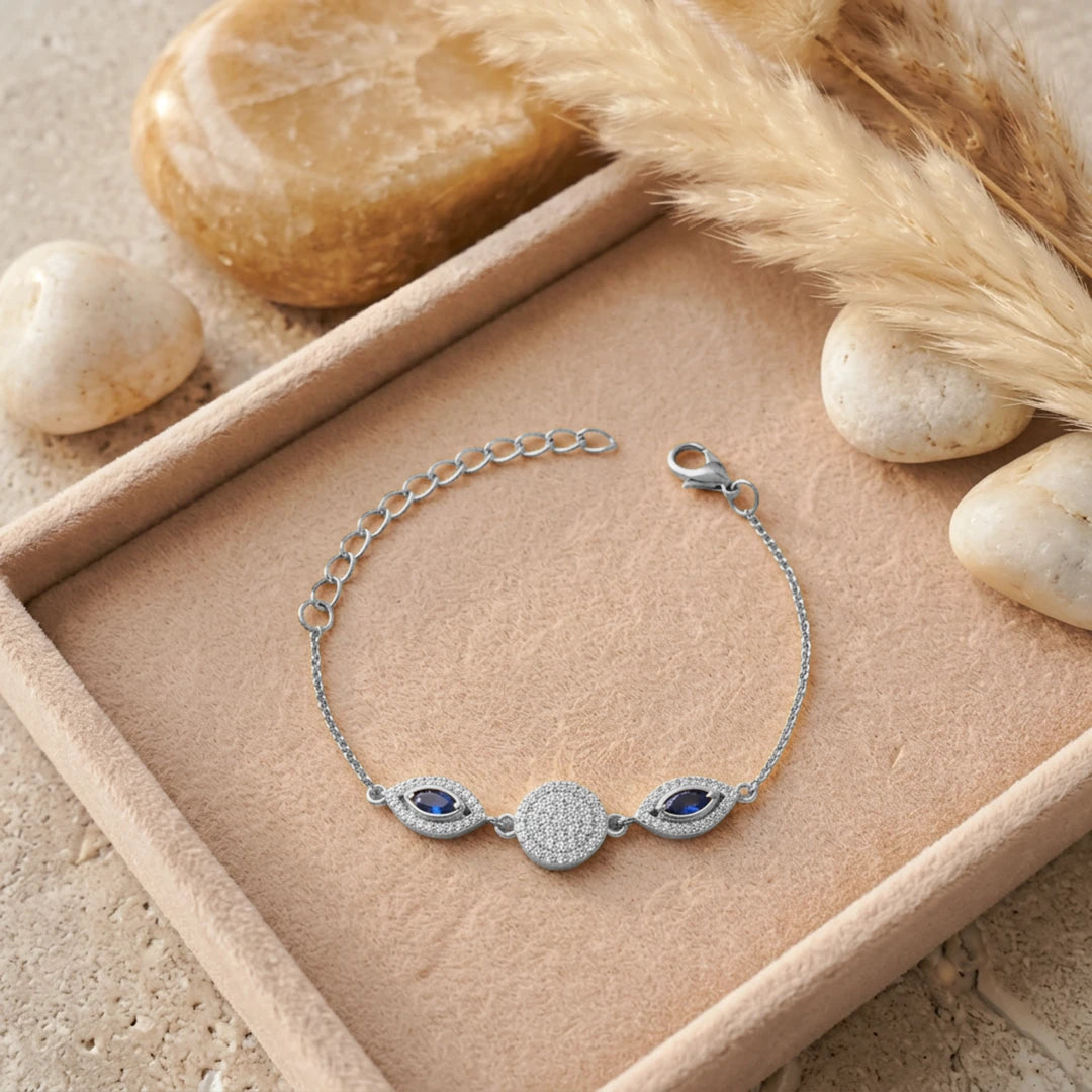 Blue Marquise Pavé Disc Ladies Bracelet | 925 Sterling Silver