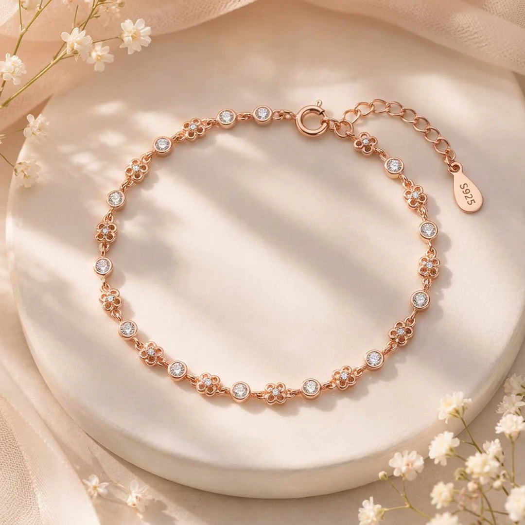 Rose Bloom Bezel Ladies Bracelet | 925 Sterling Silver