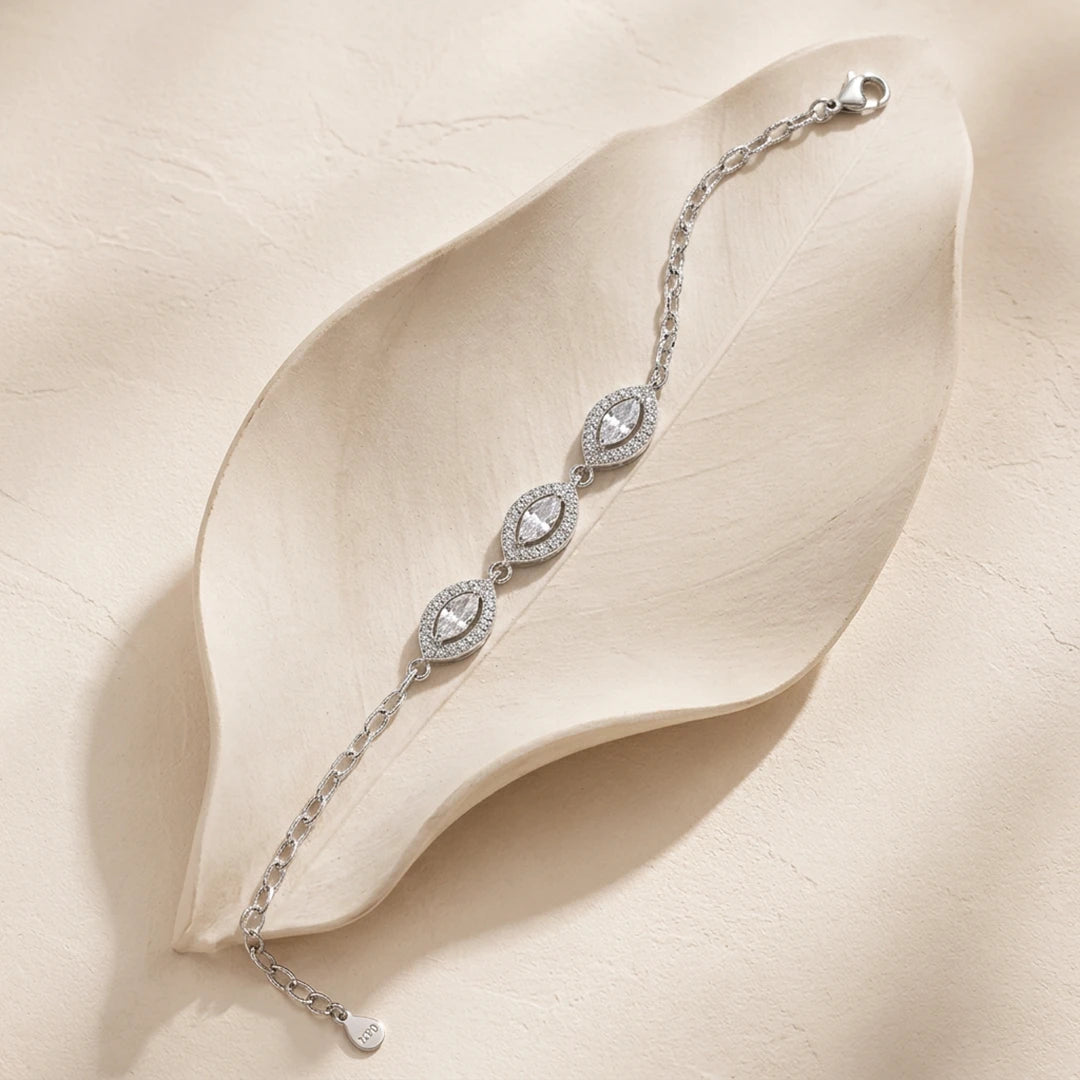 Marquise Trio Halo Ladies Bracelet | 925 Sterling Silver