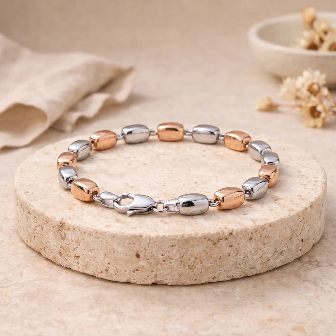 Dual-Tone Cushion Link Ladies Bracelet | 925 Sterling Silver