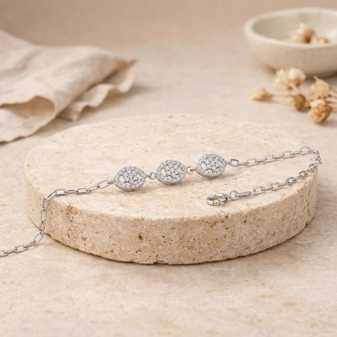 Floral Marquise Trio Ladies Bracelet | 925 Sterling Silver
