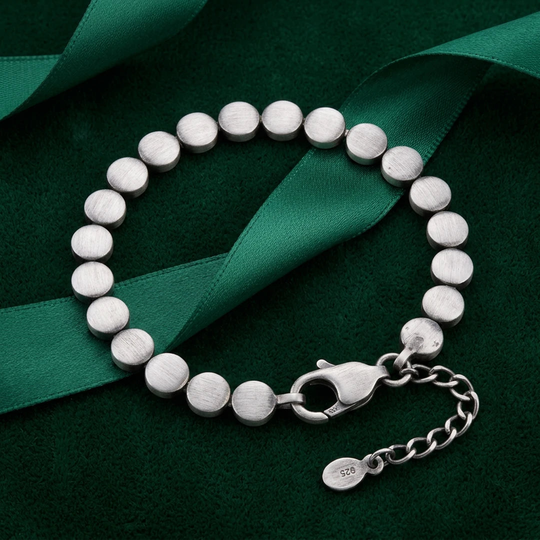 Brushed Disc Link Ladies Bracelet | 925 Sterling Silver