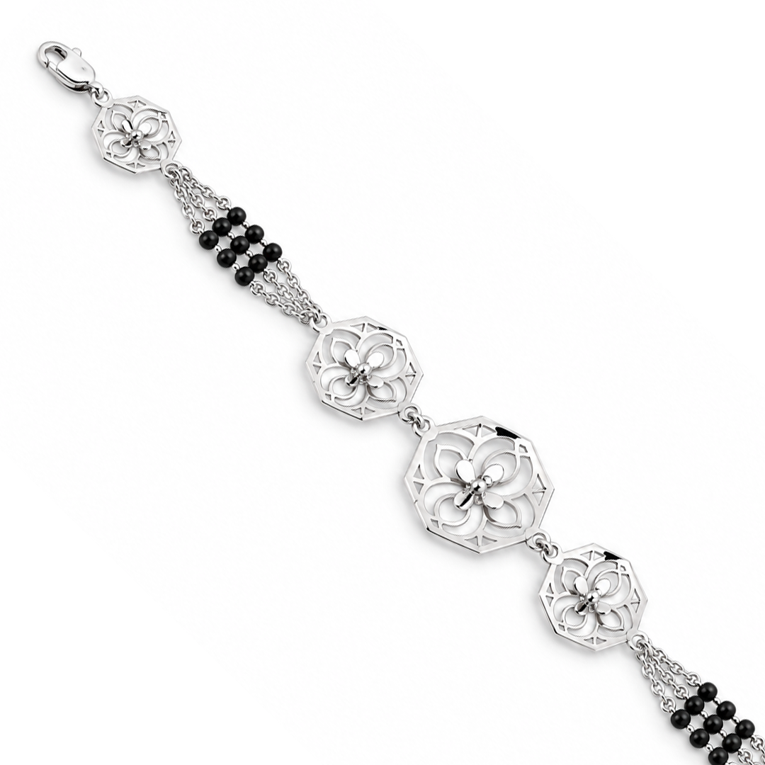 Silver Octagon Bloom Triple Strand Ladies Bracelet | 925 Sterling Silver