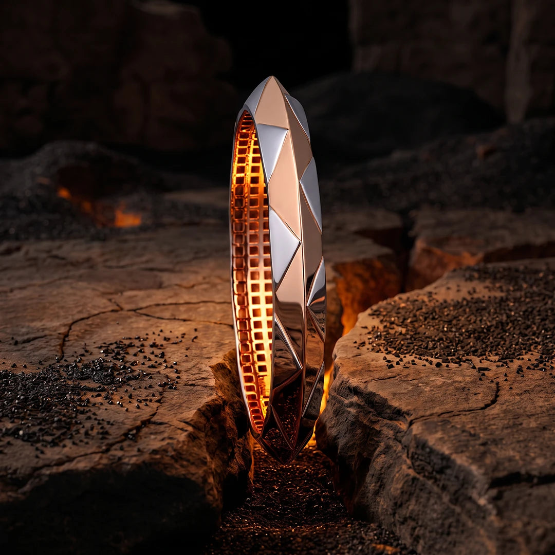 Dual-Tone Prism Facet Ladies Bangle | 925 Sterling Silver