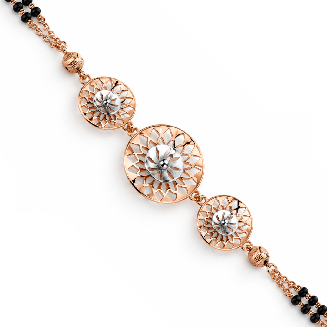 Rose Gold Sunburst Dome Disc Ladies Bracelet | 925 Sterling Silver