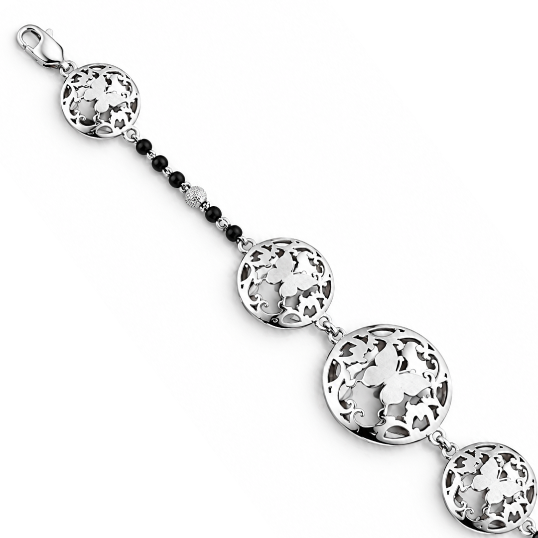 Silver Butterfly Garden Disc Ladies Bracelet | 925 Sterling Silver