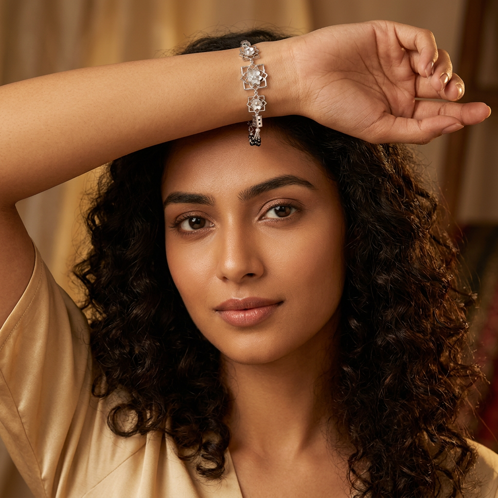 Silver Lotus Frame Heart Barrel Ladies Bracelet | 925 Sterling Silver