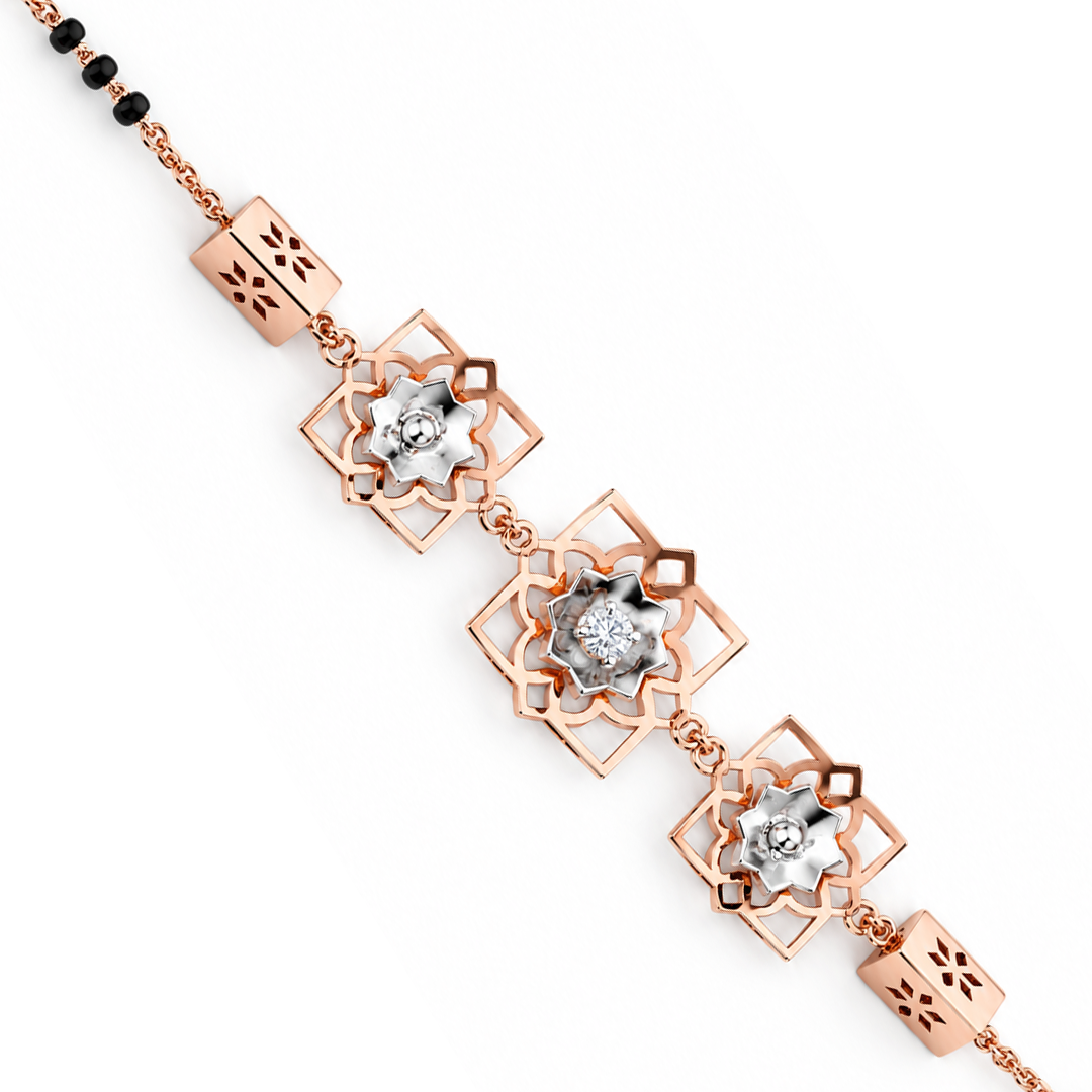 Rose Gold Lotus Frame Cube Accent Ladies Bracelet | 925 Sterling Silver