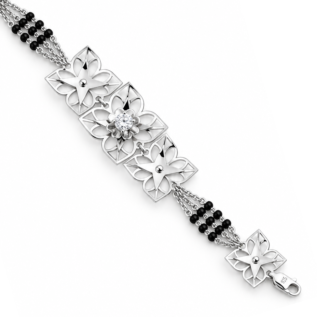 Silver Starflower Solitaire Five Motif Ladies Bracelet | 925 Sterling Silver