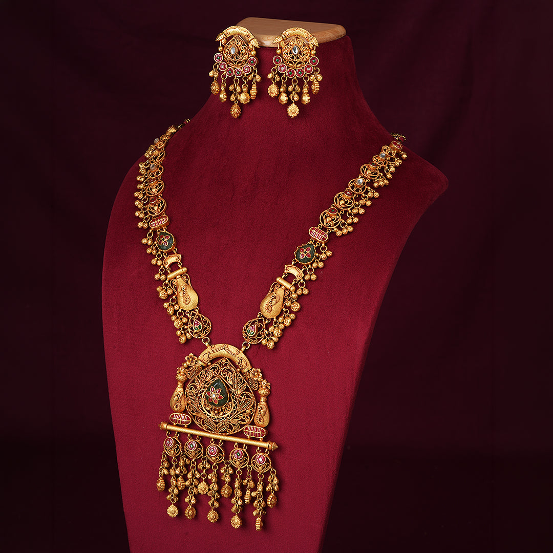 Royal Heritage Long Necklace Set with Statement Pendant & Earrings