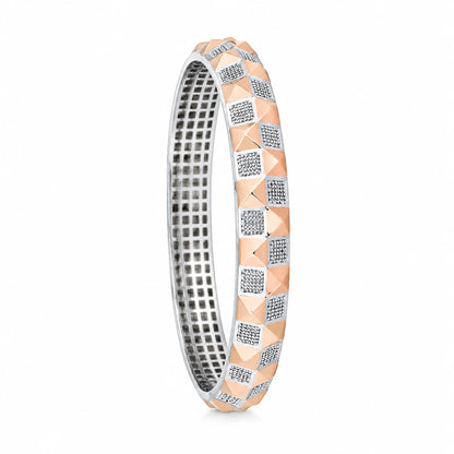 Dual-Tone Geometric Pavé Bangle | 925 Sterling Silver