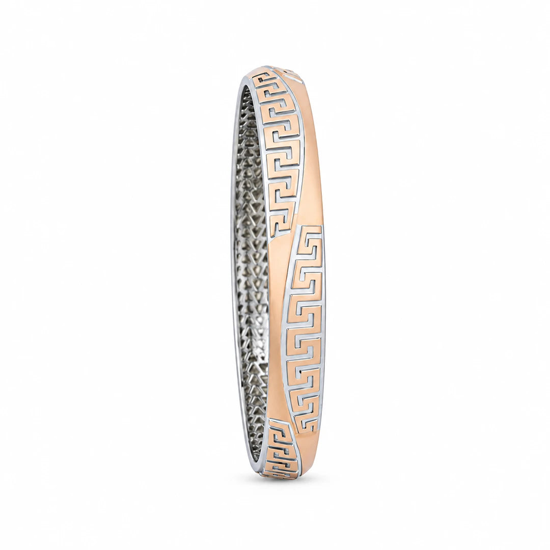 Rose-Silver Meander Panel Ladies Bangle | 925 Sterling Silver