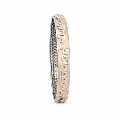 Rose-Silver Meander Panel Ladies Bangle | 925 Sterling Silver