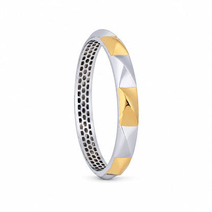 Dual-Tone Faceted Block Ladies Bangle | 925 Sterling Silver