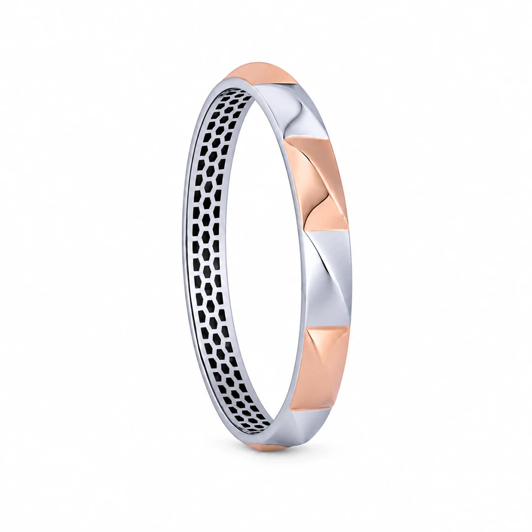 Rose-Silver Sculpted Panel Ladies Bangle | 925 Sterling Silver