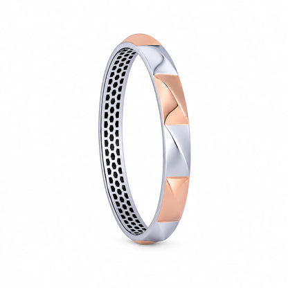 Rose-Silver Sculpted Panel Ladies Bangle | 925 Sterling Silver